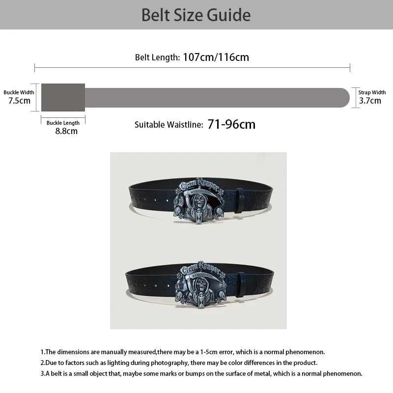 Punk Skull Plus size Leather Belt For women and men Harajuku Gothic Y2K Embossed Skeleton Hand Decoration Halloween Accessories