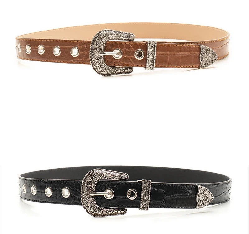 Gothic Retro Women's Black Belt Fashion Casual Jeans Accessories Girdle Hip Hop Y2k Girls Pin Buckle Pu Leather Waistband