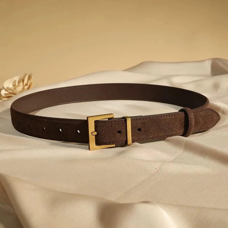 New Luxury Cowhide Leather Belt for Women Adjustable Square Alloy Buckle Waist Belt For Jeans Dress Daily Office Outfit