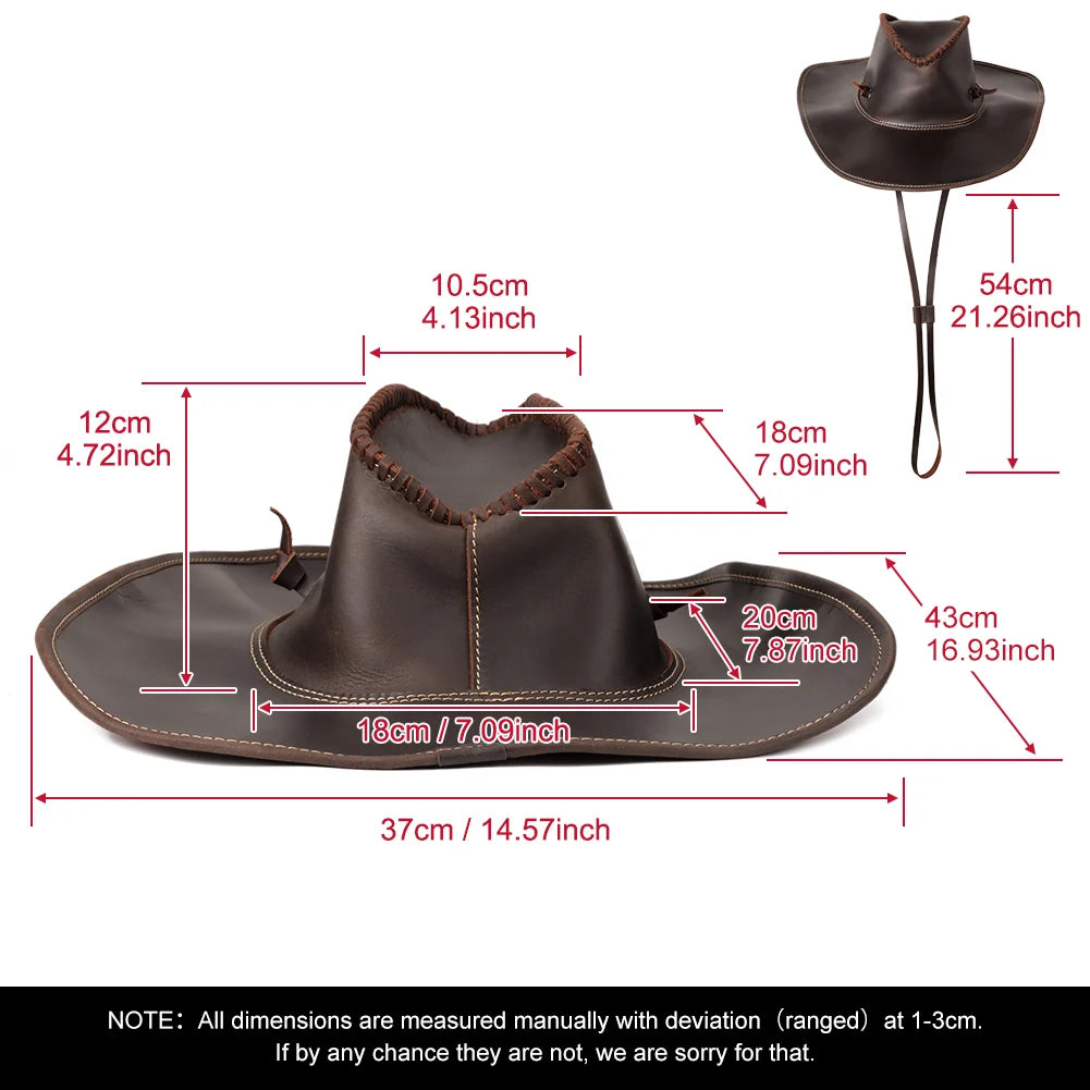 Handcraft Shapeable Western Cowboy Hat Crazy Horse Leather Retro Knight's Cap British Outdoor  Horse Riding Hat Old Style