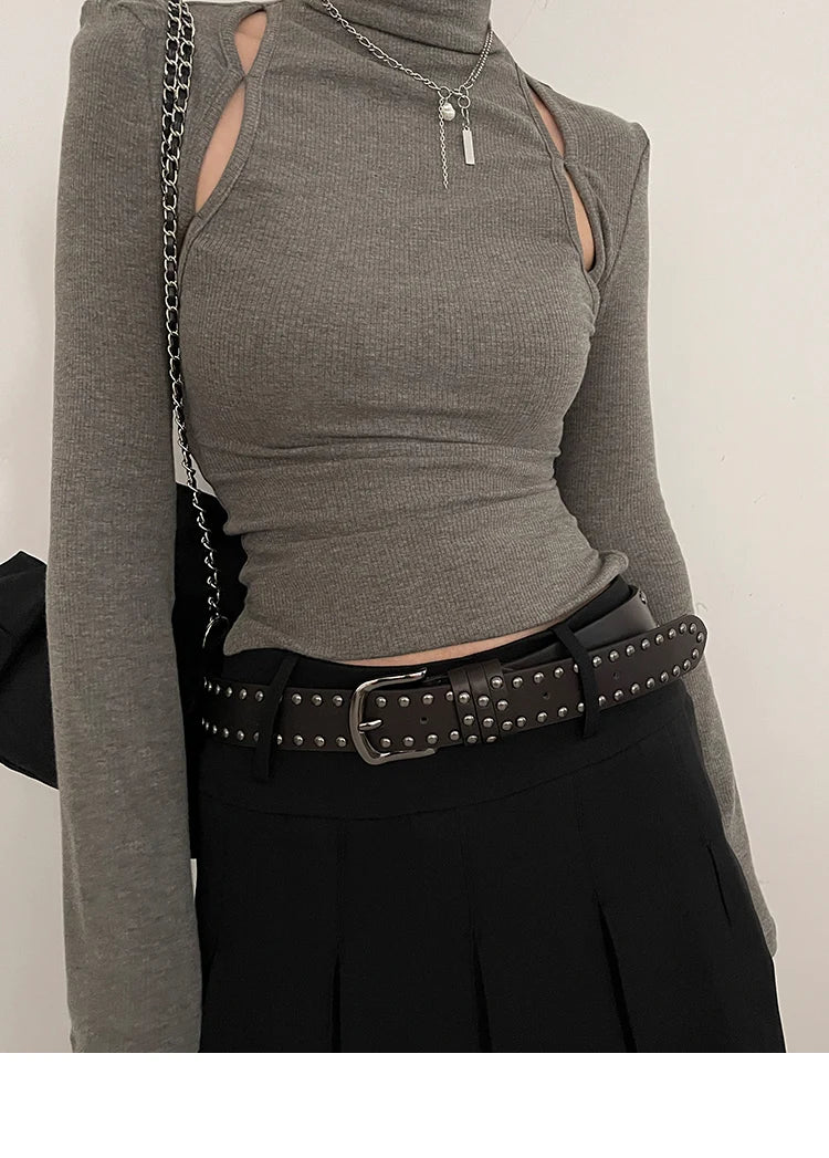 2024 New Belt Women's Jeans tie-in Ladies' belt fashion personality Rivet Belt senior black fashion