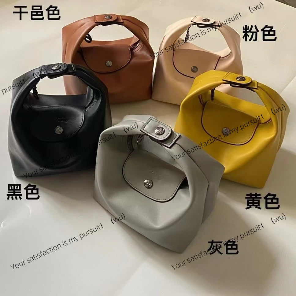Full leather lunch box bag, hand bag, messenger bag, French shoulder bag with shoulder strap women's bag.