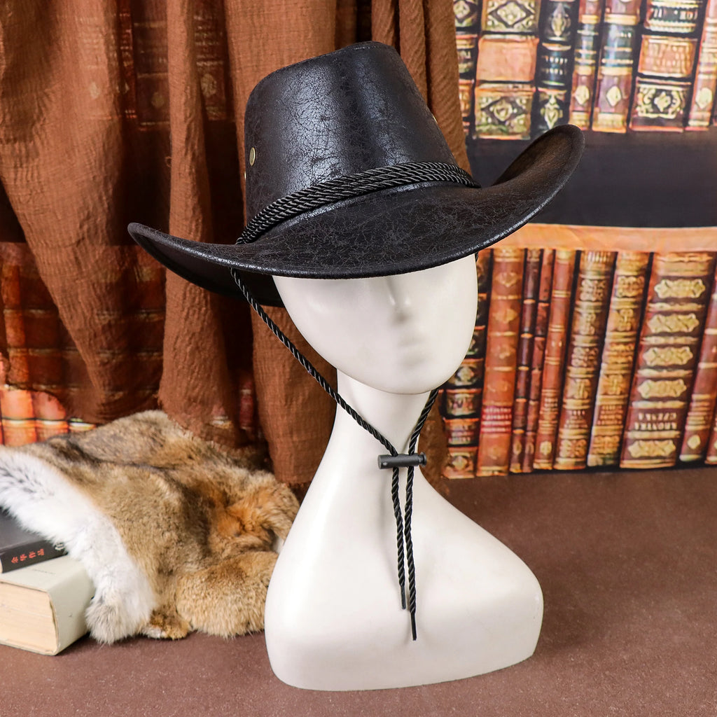 Rustic Cowboy Hat for Men & Women - Retro Western Style PU Leather Hat, Lightweight Durable, Unisex Outdoor & Casual Wear