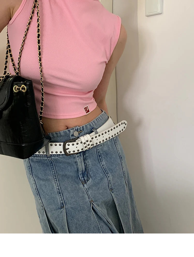 2024 New Belt Women's Jeans tie-in Ladies' belt fashion personality Rivet Belt senior black fashion