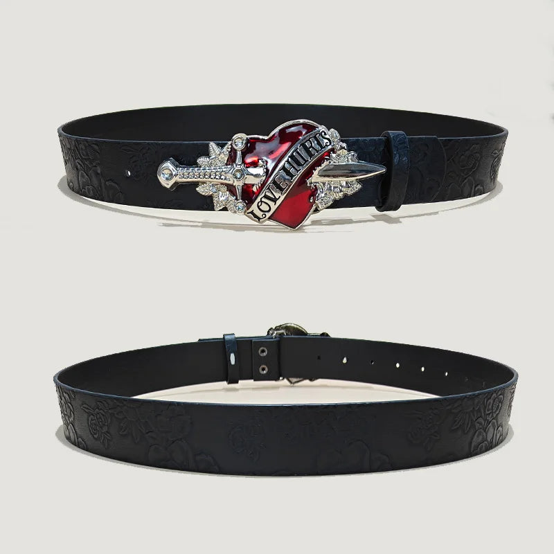 Punk Skull Plus size Leather Belt For women and men Harajuku Gothic Y2K Embossed Skeleton Hand Decoration Halloween Accessories