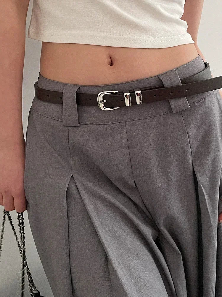 Minimalist Style Belts for Woman Simple Solid Color Versatile Belts Silver Color Plating Metal Buckle Fashionable Belts