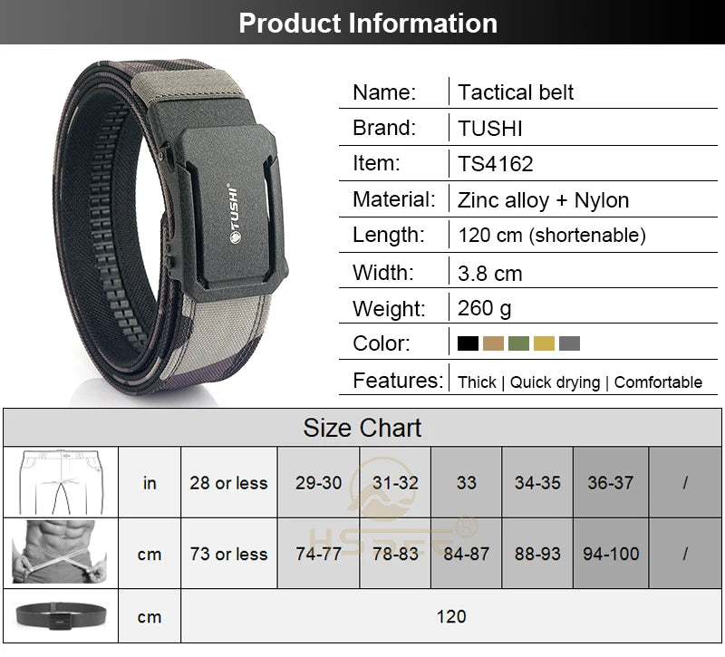 HSSEE New Hard Military Belt for Men and Women Tight Nylon Tactical Outdoor Belt Metal Automatic Buckle IPSC Belt Casual Girdle