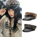 Fashion Sex Rivet Leopard Hat Punk Gothic Y2k Beret Hat Harajuku Pu Leather Flat Top Cap for Girls