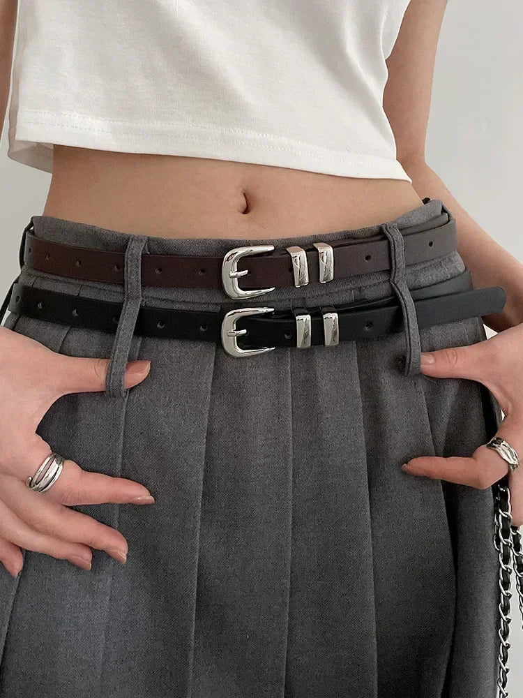 Minimalist Style Belts for Woman Simple Solid Color Versatile Belts Silver Color Plating Metal Buckle Fashionable Belts