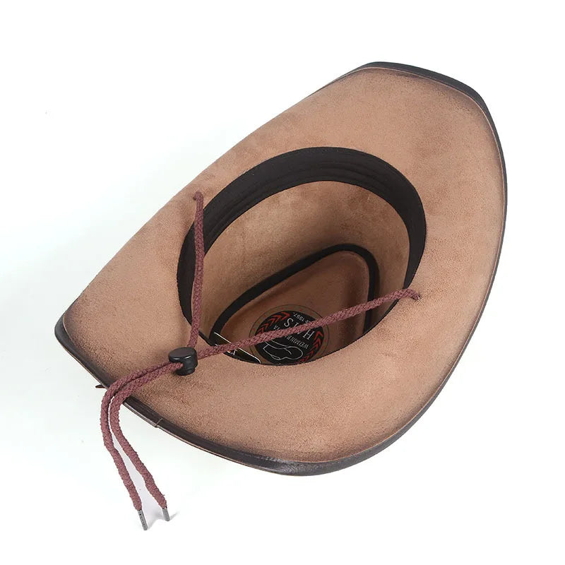 Black Leather Sombrero hombres Western Cowboy Hat Men's Gentleman Godfather Hat PU Material Panama Cowboy Hat Jazz Hat