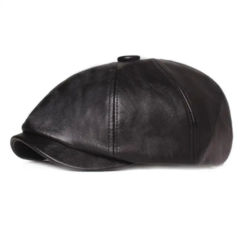 Retro Octagonal Leather Hat Autumn Men's Beret Elegant Fashion Cap Caps Men Women PU Leather Beret British Retro Octagonal Hat