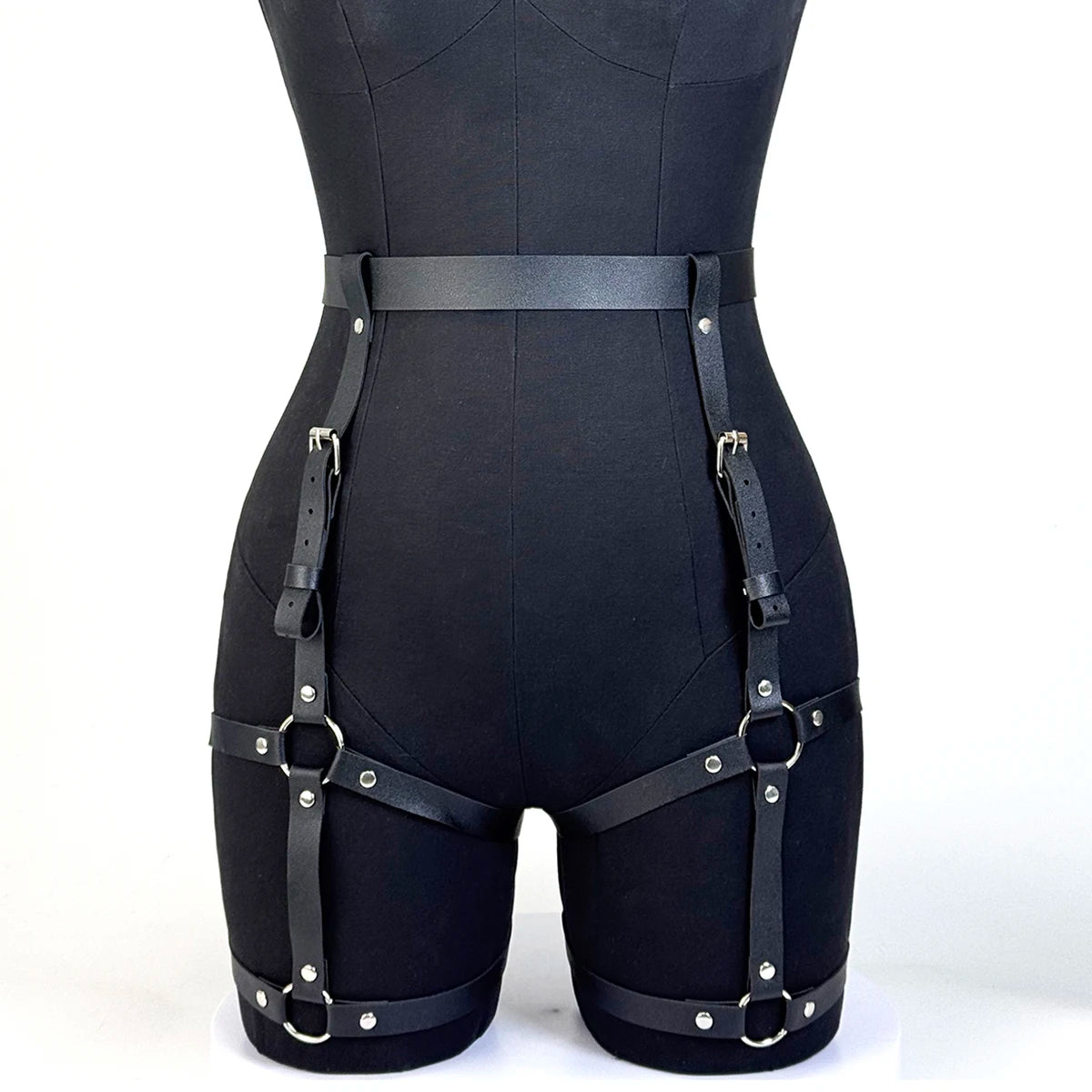 Women Fashion PU Leather Harness Waist Belt Punk Studded Decorative Harness Straps Suspenders Gothic Clothing Accessorie