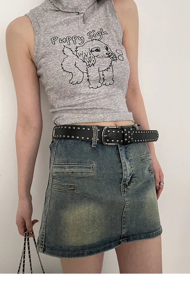 2024 New Belt Women's Jeans tie-in Ladies' belt fashion personality Rivet Belt senior black fashion