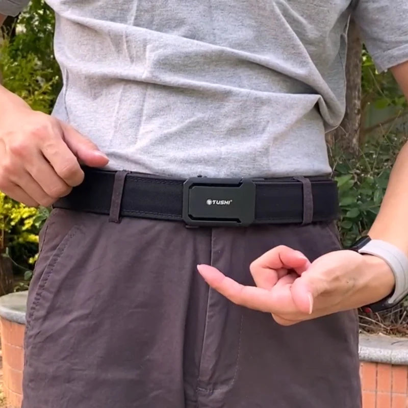 HSSEE New Hard Military Belt for Men and Women Tight Nylon Tactical Outdoor Belt Metal Automatic Buckle IPSC Belt Casual Girdle