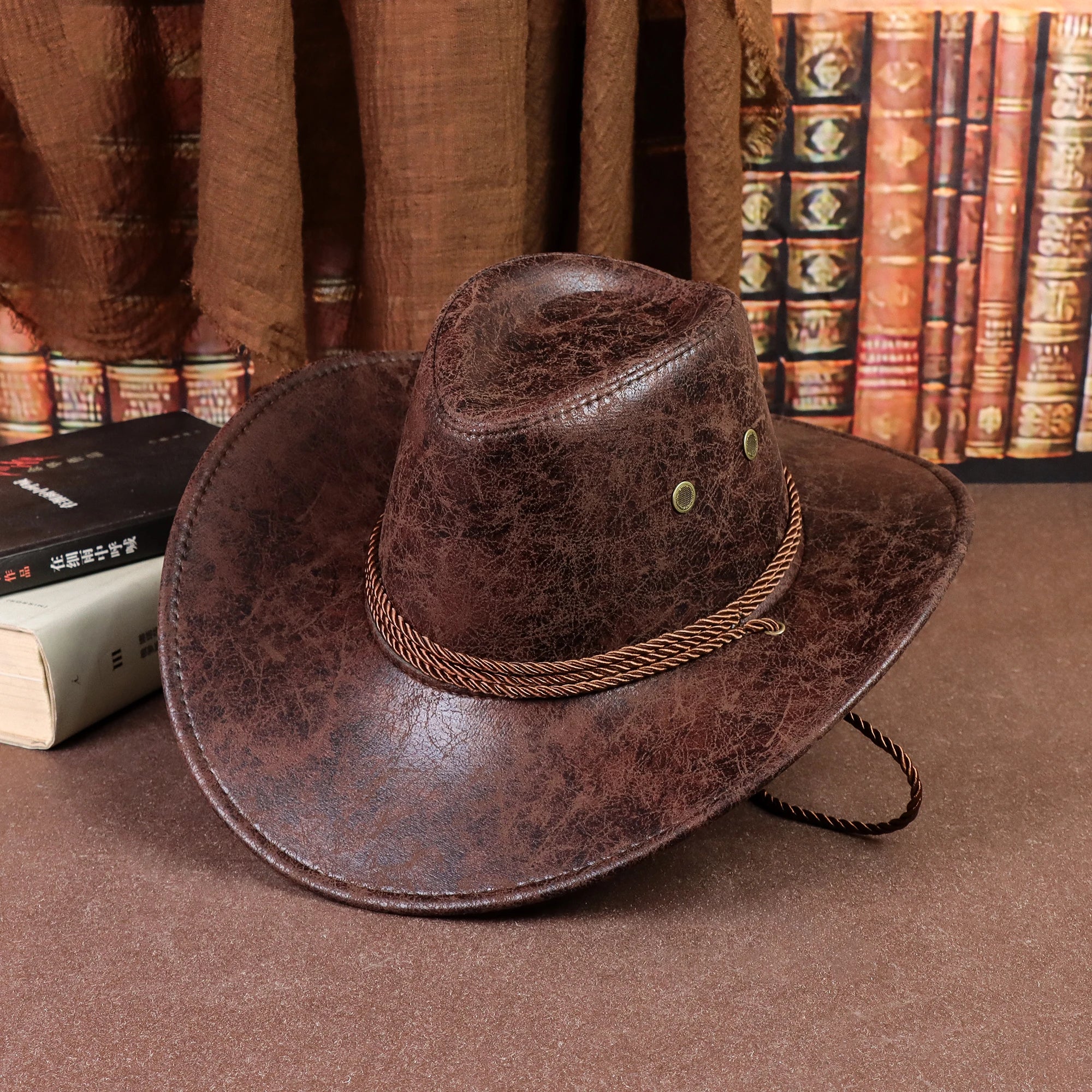 Rustic Cowboy Hat for Men & Women - Retro Western Style PU Leather Hat, Lightweight Durable, Unisex Outdoor & Casual Wear