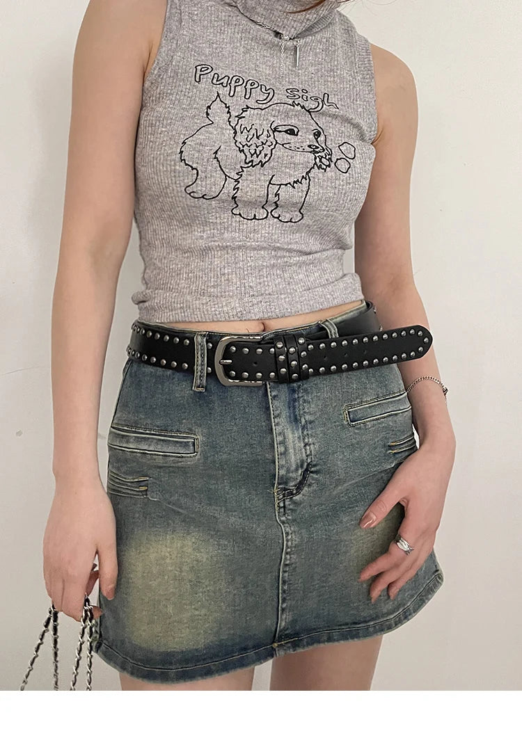 2024 New Belt Women's Jeans tie-in Ladies' belt fashion personality Rivet Belt senior black fashion