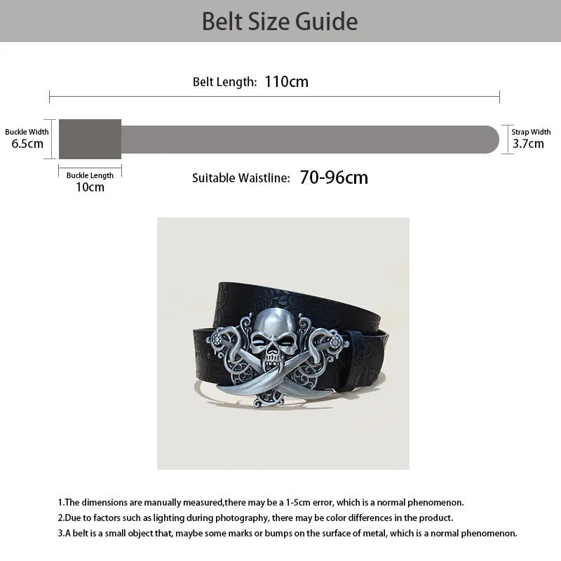 Punk Skull Plus size Leather Belt For women and men Harajuku Gothic Y2K Embossed Skeleton Hand Decoration Halloween Accessories