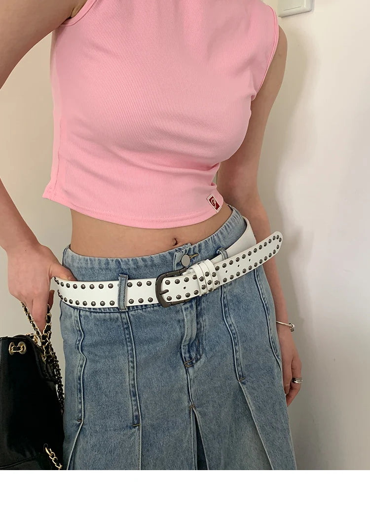 2024 New Belt Women's Jeans tie-in Ladies' belt fashion personality Rivet Belt senior black fashion