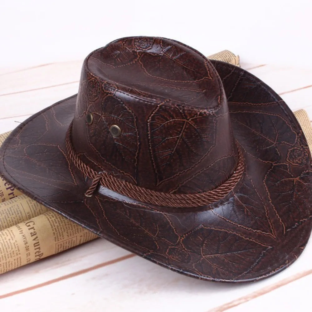 Fashion Leather Western Cowboy Knight Hat Western Gentleman Sun Hats Jazz Summer Sun Visors Men Women Vintage Cap Visors