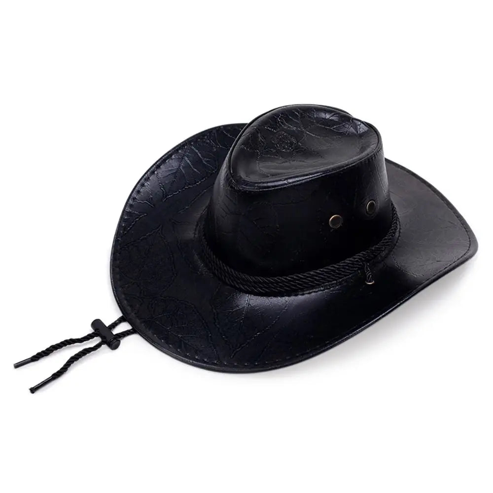 Leather Cowboy Hat Fashion Western Jazz Sun Visors Outdoor Summer Sun Hats Large Grassland Visors Men Women