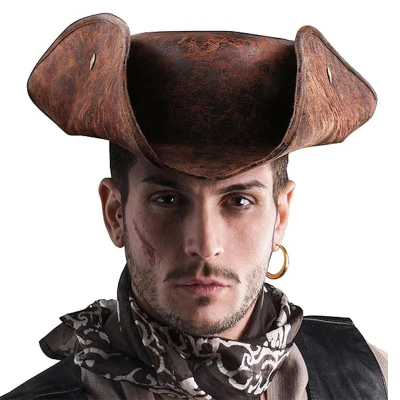 Faux Leather Pirate Hat  Brown Black Colonial Style For Holiday Party Cosplay Halloween Purim Hat