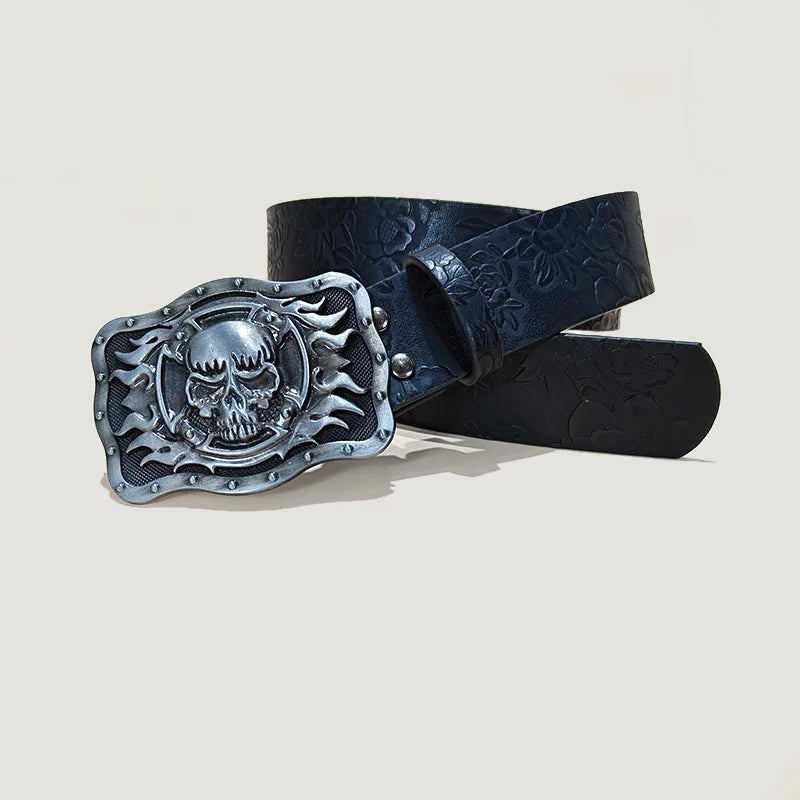 Punk Skull Plus size Leather Belt For women and men Harajuku Gothic Y2K Embossed Skeleton Hand Decoration Halloween Accessories
