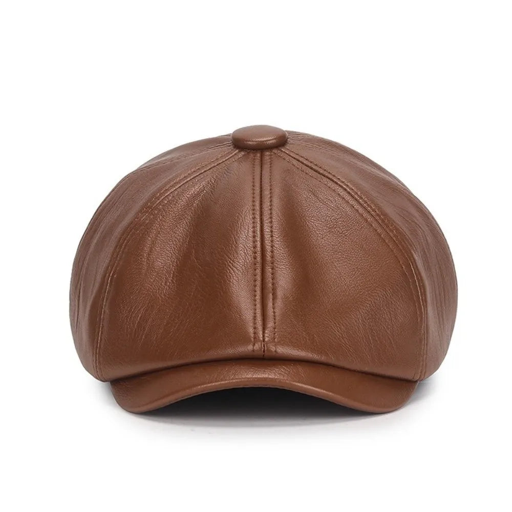 Casual Retro Leather Newsboy Caps Elegant Elastic Band Adjustment Peaked Cap Solid Color Painter Beret Hats Unisex Wear