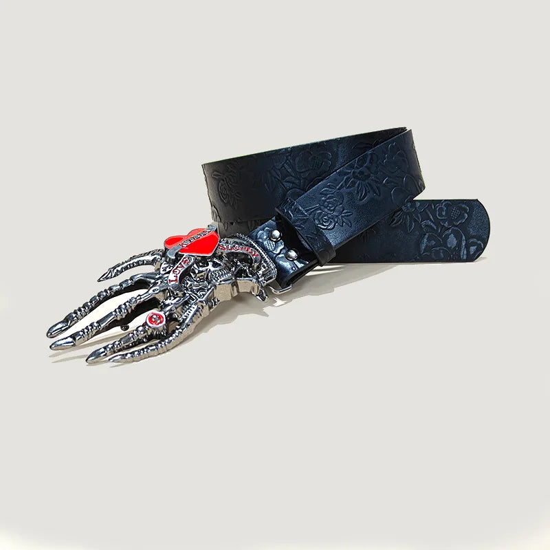 Punk Skull Plus size Leather Belt For women and men Harajuku Gothic Y2K Embossed Skeleton Hand Decoration Halloween Accessories