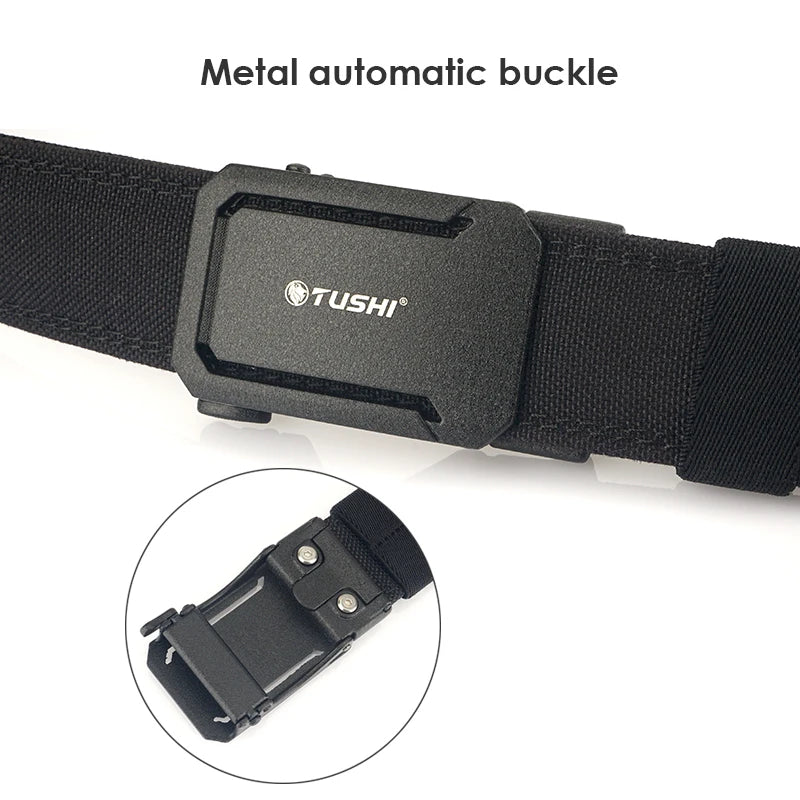 HSSEE New Hard Military Belt for Men and Women Tight Nylon Tactical Outdoor Belt Metal Automatic Buckle IPSC Belt Casual Girdle