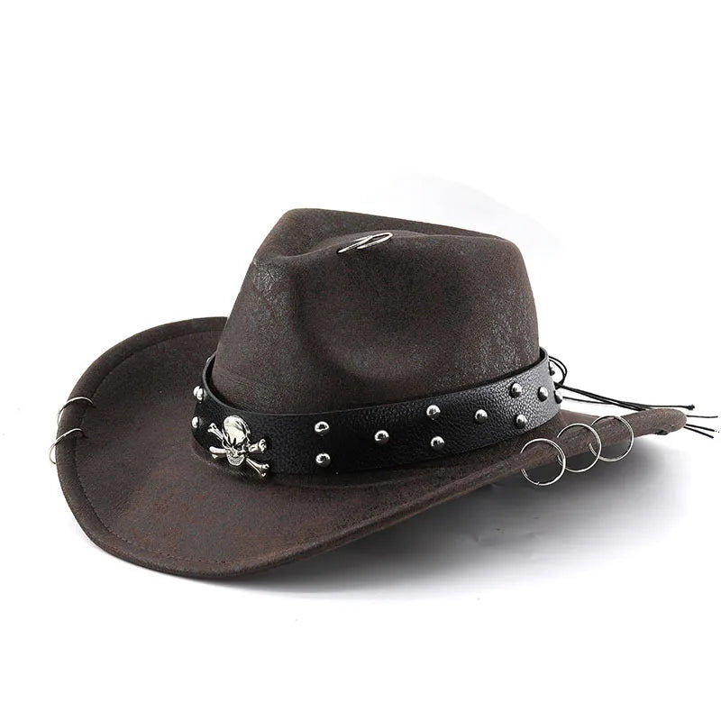 New Faux Leather Vintage Western Cowboy Hat For Men Gentleman Jazz Hats Panama Cowgirl Hat Sombrero Hombre