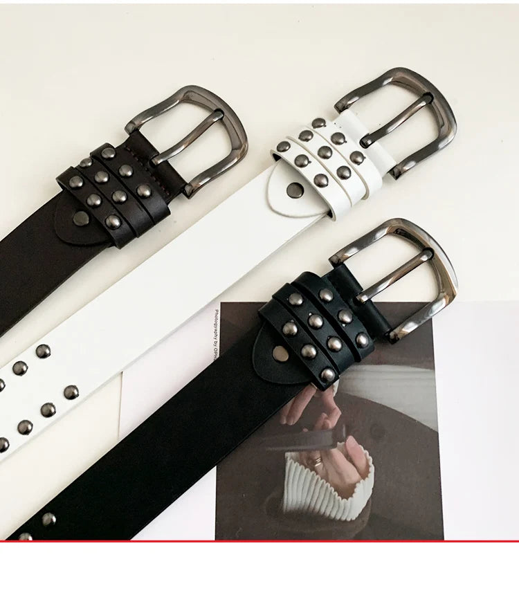 2024 New Belt Women's Jeans tie-in Ladies' belt fashion personality Rivet Belt senior black fashion