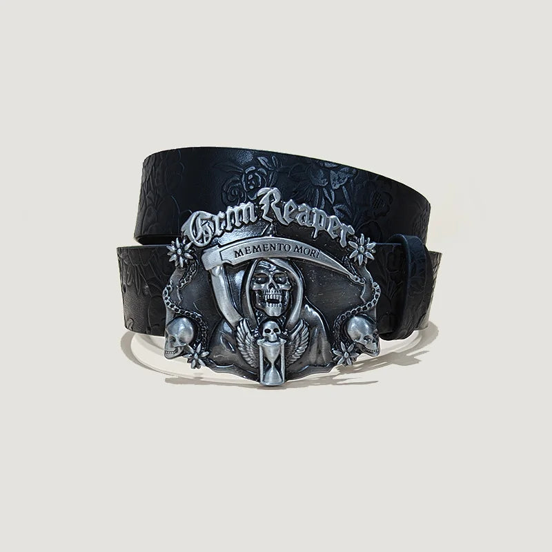 Punk Skull Plus size Leather Belt For women and men Harajuku Gothic Y2K Embossed Skeleton Hand Decoration Halloween Accessories
