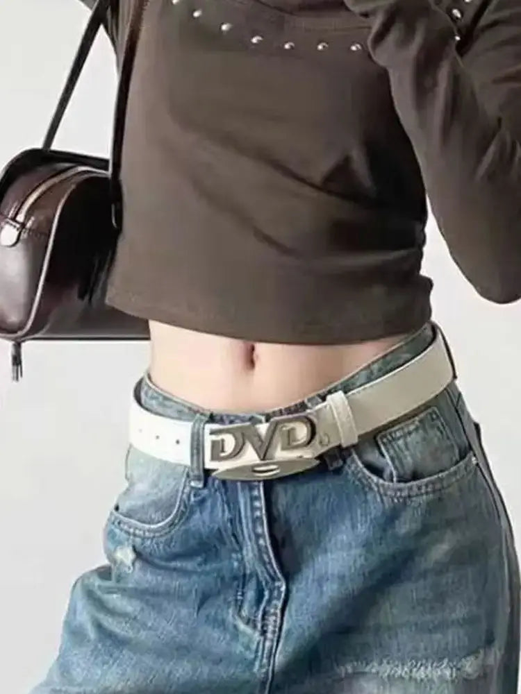 2026 Y2k Retro Dvd Buckle Belt Women Fashion Waistband, Trendy Niche Design, Versatile Accessory Perfect For Jeans, Statement
