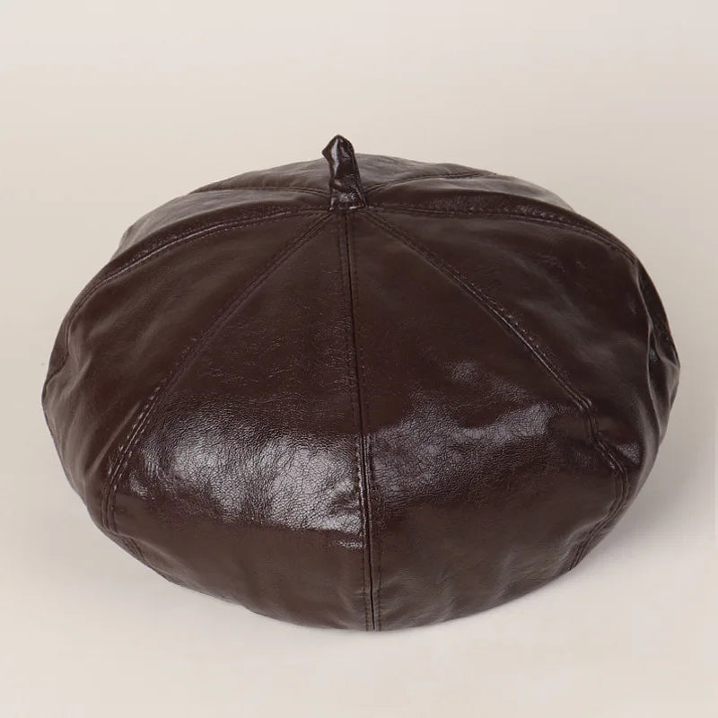 Faux Leather Beret Women Hat Cap Autumn Winter Warm Accessory For Outdoor Spring