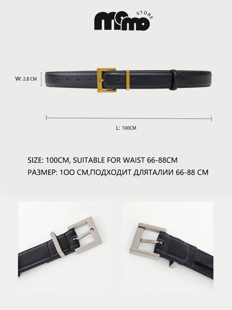 New Luxury Cowhide Leather Belt for Women Adjustable Square Alloy Buckle Waist Belt For Jeans Dress Daily Office Outfit
