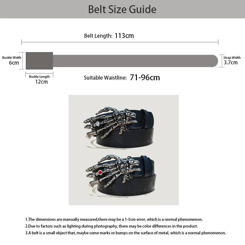 Punk Skull Plus size Leather Belt For women and men Harajuku Gothic Y2K Embossed Skeleton Hand Decoration Halloween Accessories