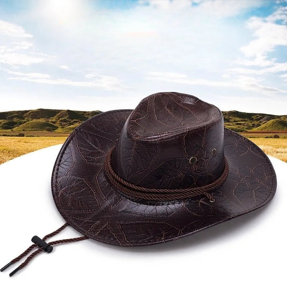 Fashion Leather Western Cowboy Knight Hat Western Gentleman Sun Hats Jazz Summer Sun Visors Men Women Vintage Cap Visors