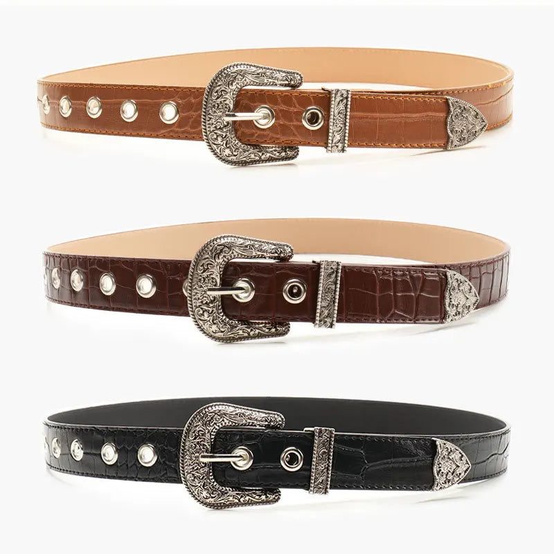 Gothic Retro Women's Black Belt Fashion Casual Jeans Accessories Girdle Hip Hop Y2k Girls Pin Buckle Pu Leather Waistband