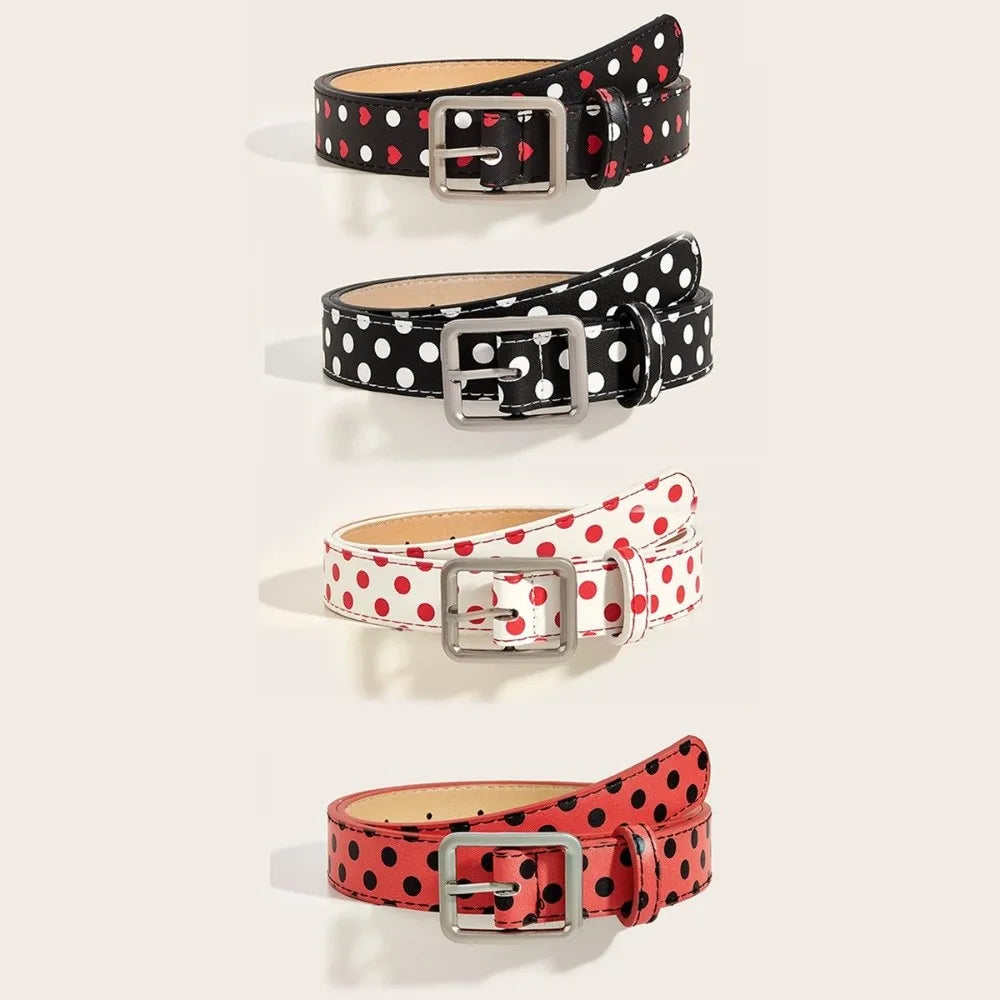 Trendy Vintage Polk Dot Women Belts Y2K Girls Pin Buckle Belt Waistband Jeans Belts PU Leather Waist Strap Gift