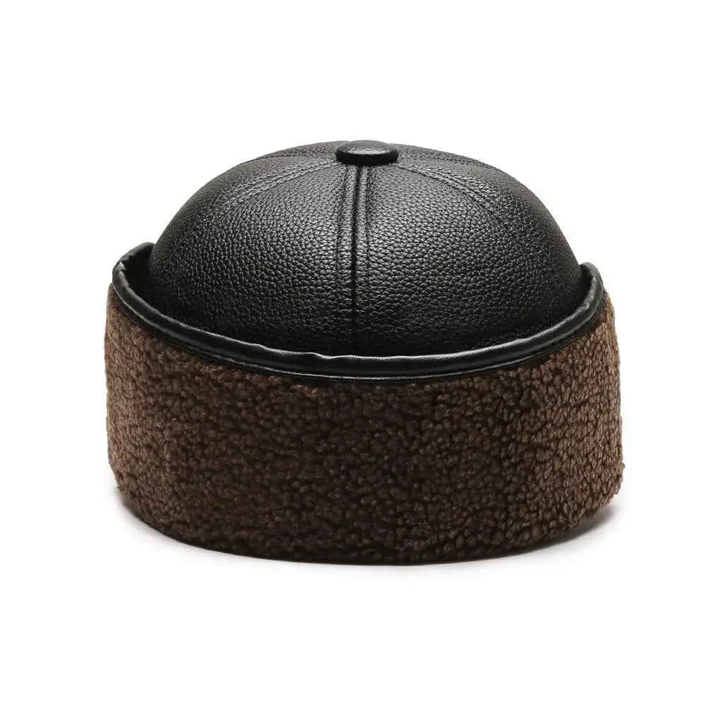 Leather Hat Winter Waterproof Thicken Earmuffs Warm Russian Ski Hat Windproof Cold Flat Cap For Elder Men Women Essential Winter