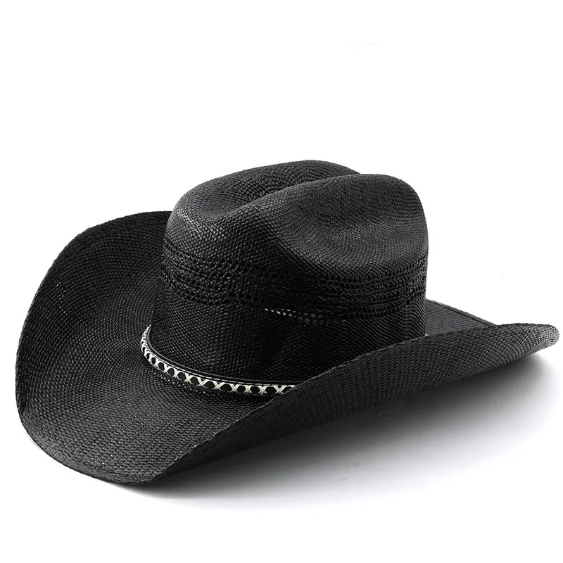 2026 Western Cowboy Hat with Braided Raffia Band, Handwoven Cavalier Style Trilby for Men Women Summer Vintage Leather Accent