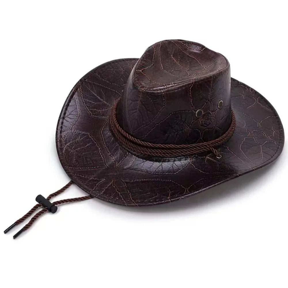 Fashion Leather Western Cowboy Knight Hat Western Gentleman Sun Hats Jazz Summer Sun Visors Men Women Vintage Cap Visors