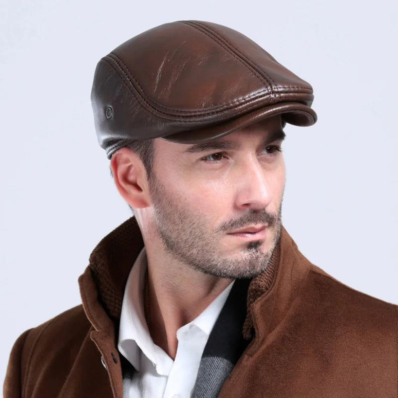 Men's outdoor leather hat winter Berets male warm Ear protection cap 100% genuine leather dad hat wholesale Leisure bone