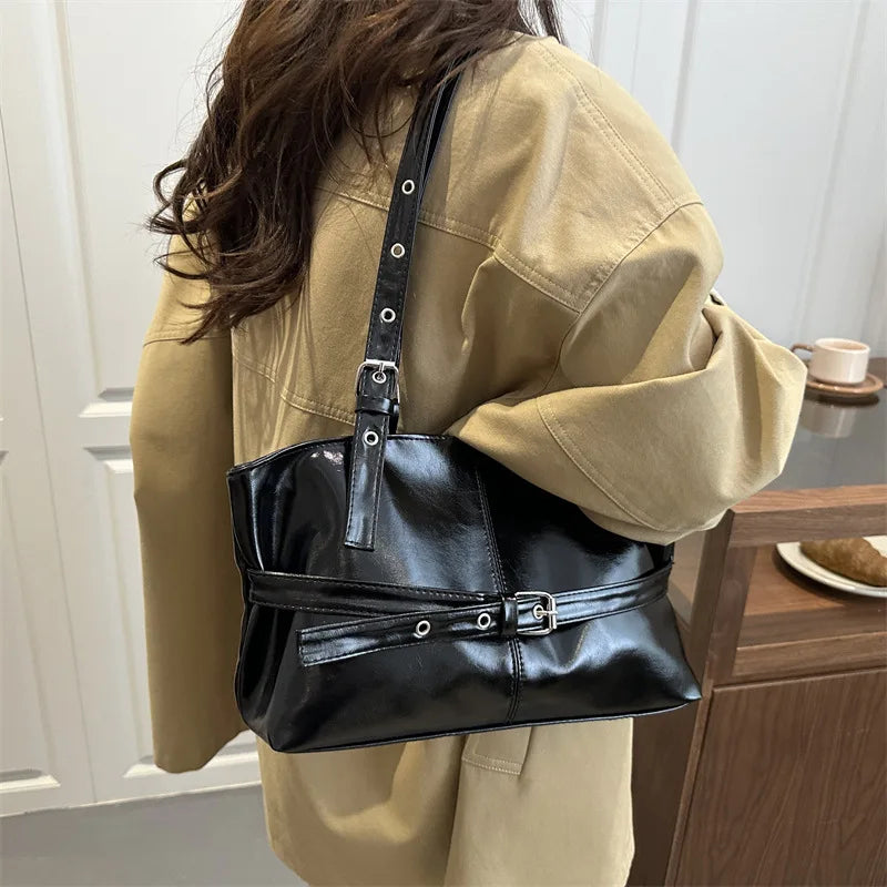 Leather Tote Bag with Adjustable Straps Belt Buckle Underarm Bag,large Capacity Handbag,daily Shoulder Purse Suitable for Women