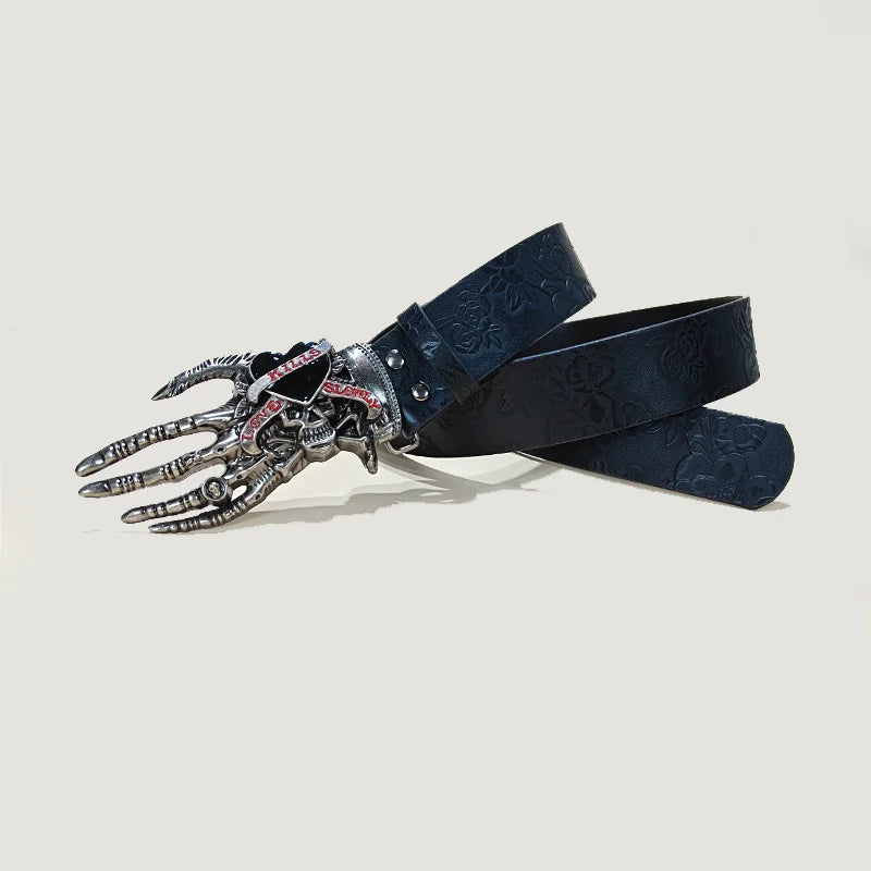 Punk Skull Plus size Leather Belt For women and men Harajuku Gothic Y2K Embossed Skeleton Hand Decoration Halloween Accessories