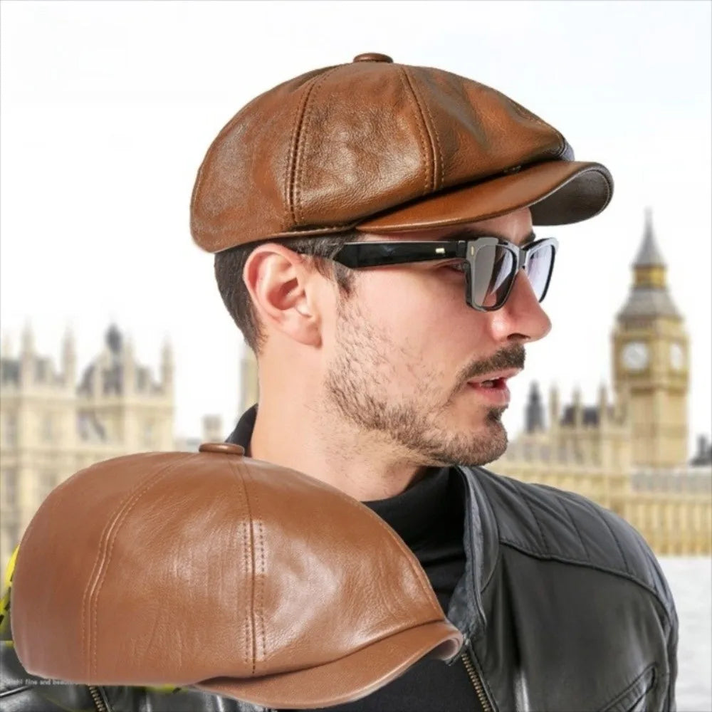 Casual Retro Leather Newsboy Caps Elegant Elastic Band Adjustment Peaked Cap Solid Color Painter Beret Hats Unisex Wear