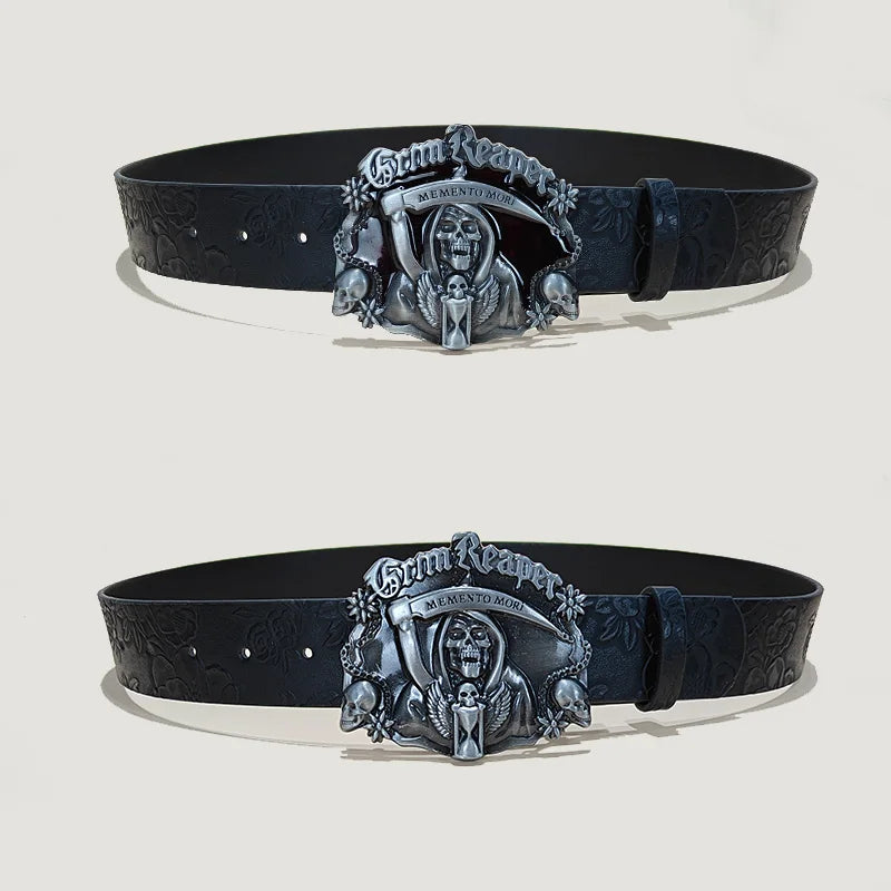 Punk Skull Plus size Leather Belt For women and men Harajuku Gothic Y2K Embossed Skeleton Hand Decoration Halloween Accessories