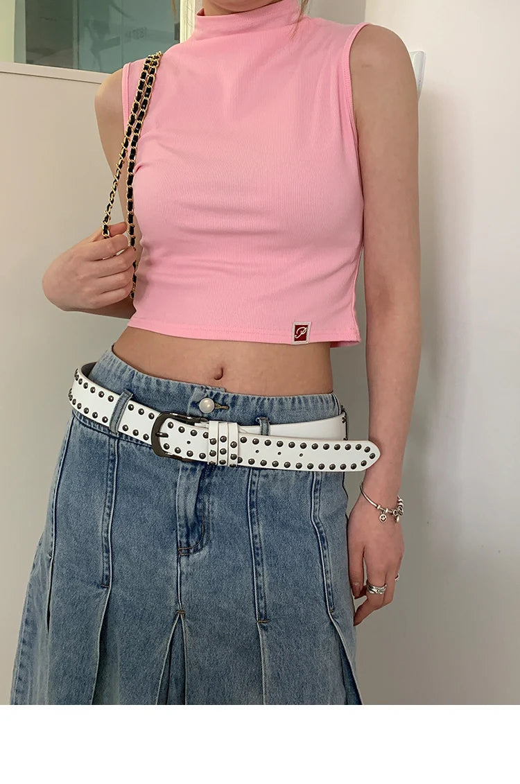 2024 New Belt Women's Jeans tie-in Ladies' belt fashion personality Rivet Belt senior black fashion