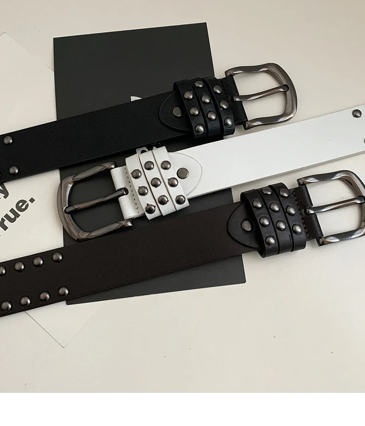 2024 New Belt Women's Jeans tie-in Ladies' belt fashion personality Rivet Belt senior black fashion