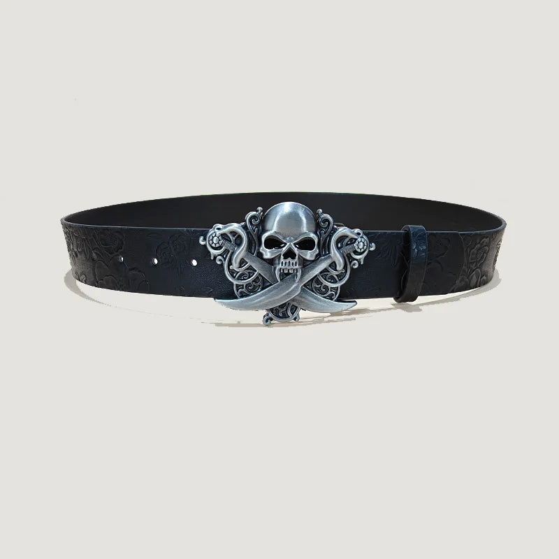 Punk Skull Plus size Leather Belt For women and men Harajuku Gothic Y2K Embossed Skeleton Hand Decoration Halloween Accessories